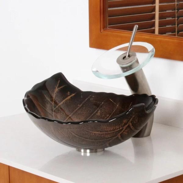 180mm Leaf Shaped Countertop Wash Basin 12mm Thick Brown Hot Melted And Hand
