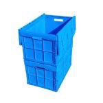 600*400*368 Mm Logistics Collapsible Plastic Box Attached Lids Blue Color