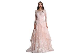 Quality Embroidery Fabric Long Sleeve Evening Gowns Layered With Crystal Beading wholesale