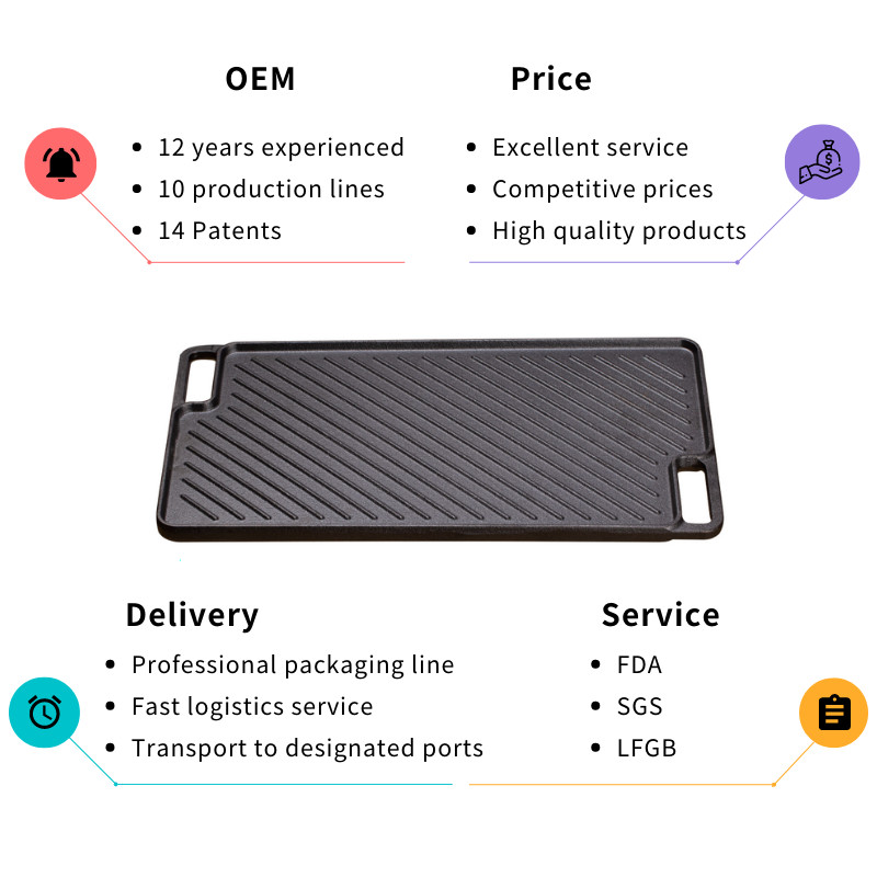 Pre Seasoned Reversible Cast Iron Grill Griddle 46x26x1.7cm