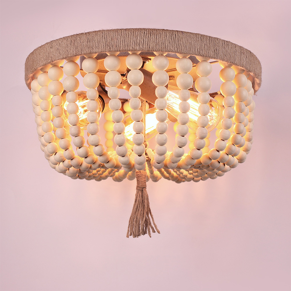 Retro round E27 LED adjustable height wooden bead ceiling chandelier lamp(WH-CI-147)