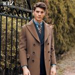Handsome Double-Breasted Brown Woolen Windbreaker Men's Business Loose Long Coat