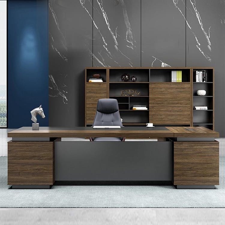 2 Meters 50mm Executive Office Desks CEO Desk L Shape With Side Cabinet