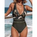 Deep V Cross Back Navy Style Printed Women Bathing Suits 2021 One Piece Swim