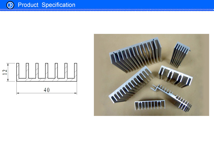 6000 Series Custom Extruded Aluminium Heat Sink Sections with Size of 40X12MM
