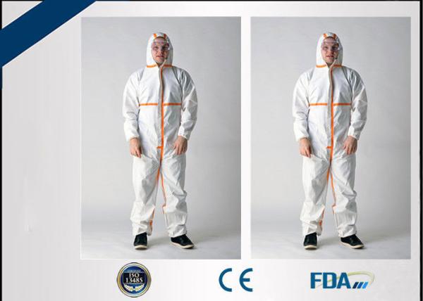 Lightweight Disposable Hooded Coveralls , Fluid Resistant Disposable Protective