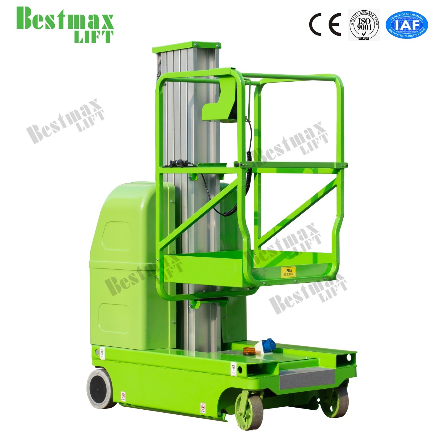 9m Platform Height Vertical Man Lifts DC Powered Double Mast Self Propelled