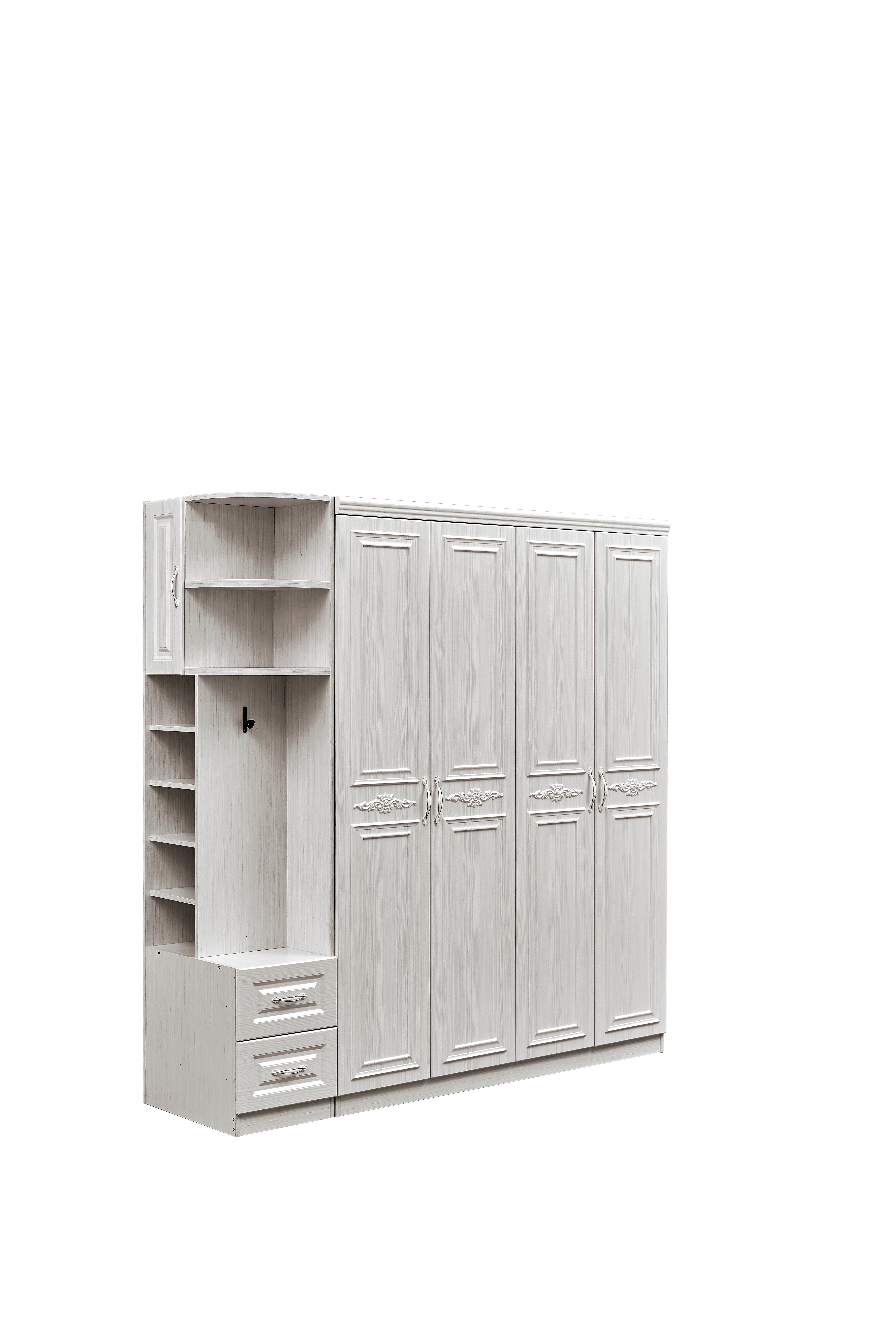 Anti Deformation White Wood Armoire Wardrobe For Bedroom Dustproof Multiscene
