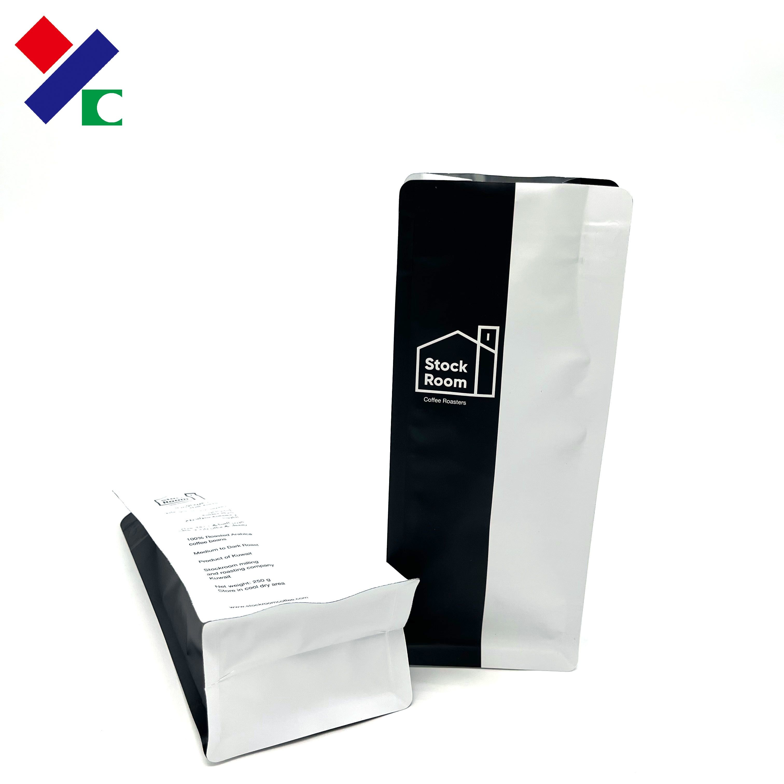 White Black Printing Coffee Packaging Bags Foil Barrier Airtight 250g 500g 1000g
