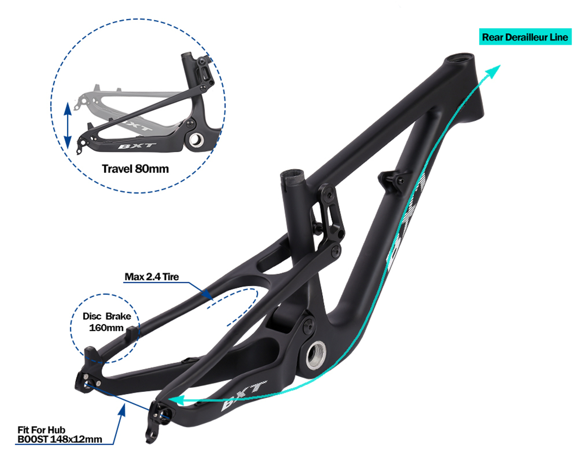 20 XC Carbon Full Suspension Frame Travel 80mm Carbon Mtb Bike Frame