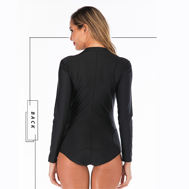 Neoprene Womens Long Sleeve One Piece Swimsuit Nylon Black Zipper Bathing Suit
