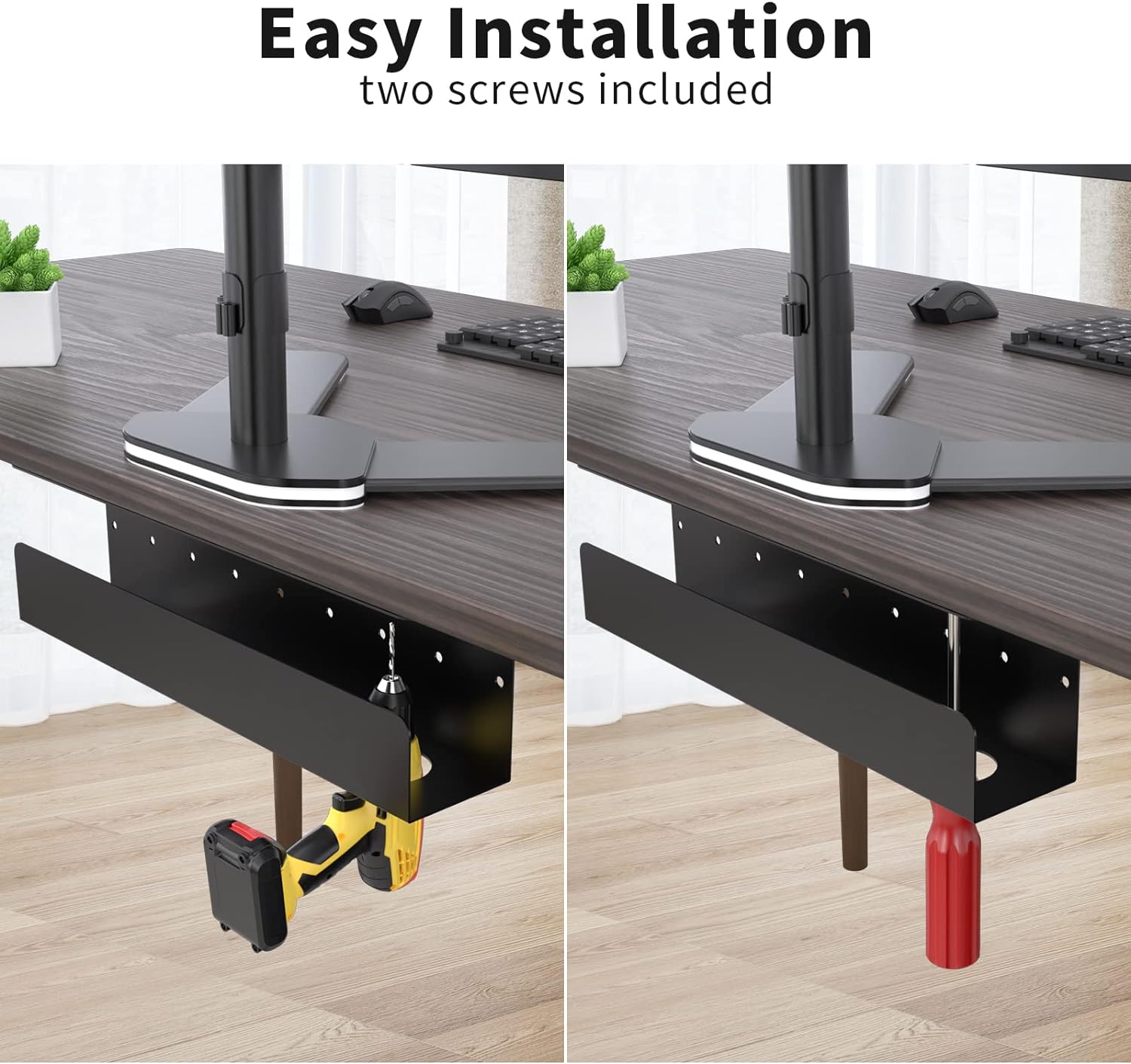 Under Desk Cable Management Tray 16.5 Sturdy Metal Power Strip Holder, Standing Desk Cable Tray Organizer for Cords
