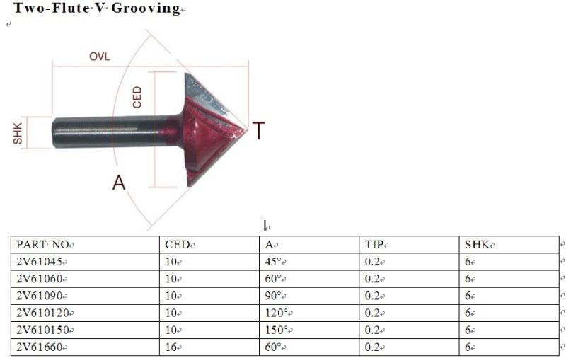 Two-Flute V Grooving 3D V-Groove CNC Engraving Machine Cutter