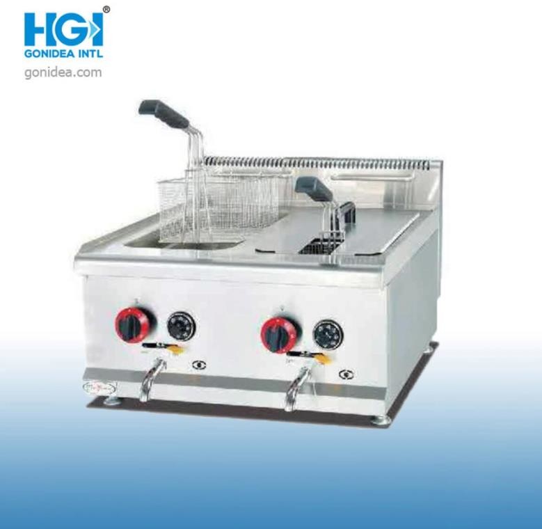 14 Liter Two Basket Gas Deep Fryer Machine With Drain