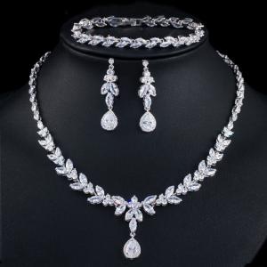 Quality Silver Necklace Jewelry Set Necklace Earrings Jewelry Dainty Bridal Cz Waterdrop Wedding Ring Jewelry Set wholesale