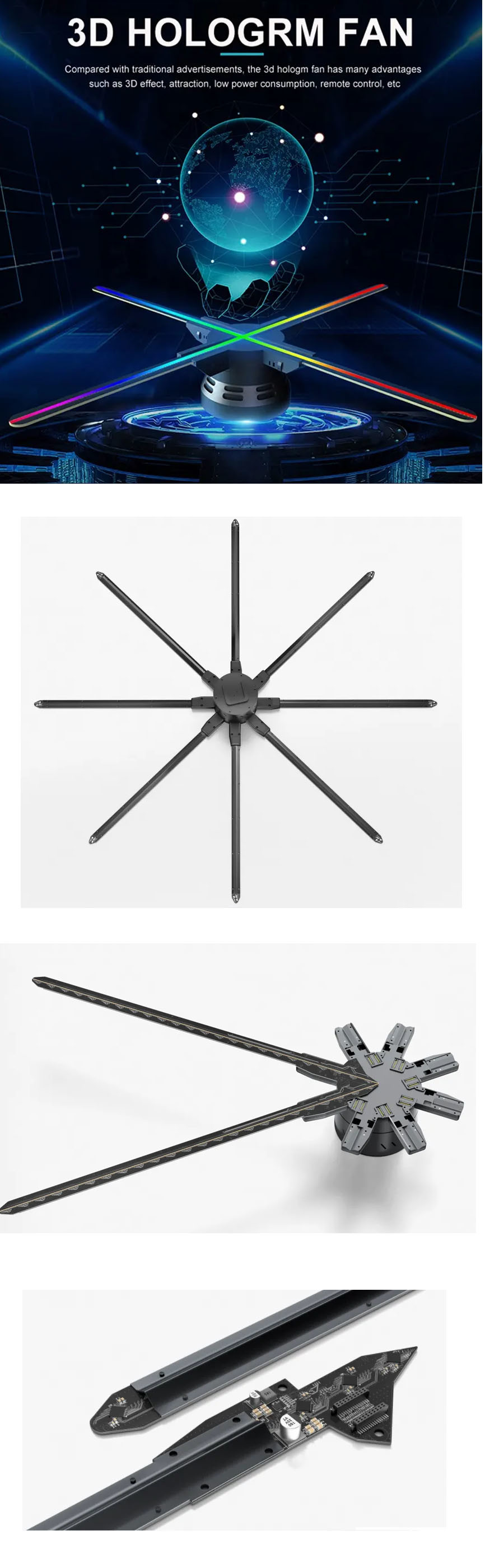 Store Advertising Campaign LED 3d Holographic Display Fan