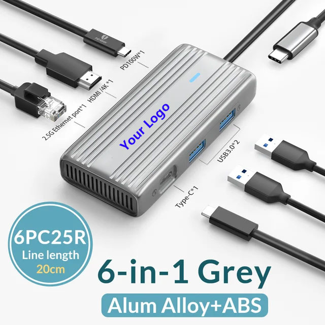 USB 3.1 Interface Type C To 9 Ports USB A 3.0 Adapter With RJ45 Gigabit Ethernet Network Card Gray