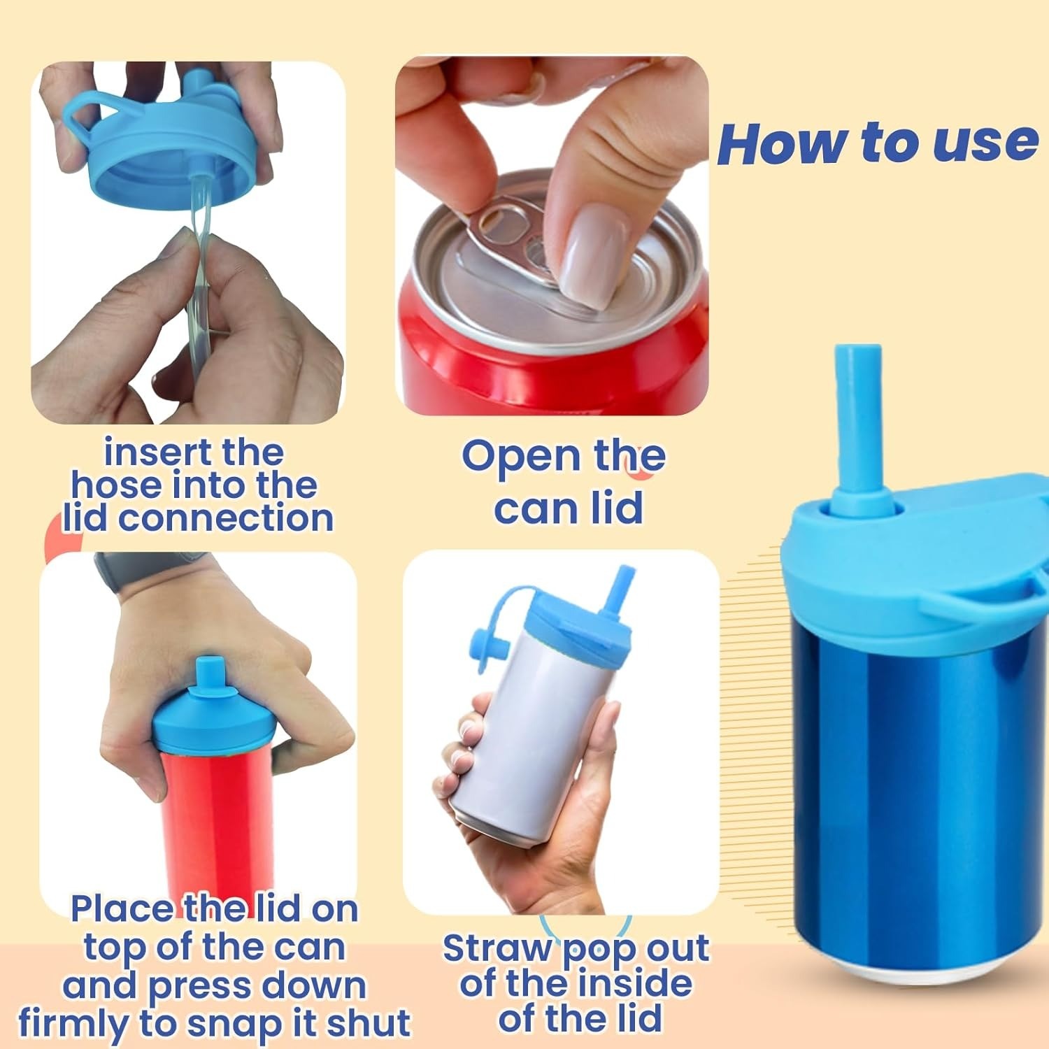 4 Pack Silicone Soda Can Lids With Straw, Soda Can Covers With Silicone Straw BPA-Free Reusable For Fits Standard For Canned Beverage, Beer, Juice