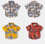 2023 fashion kids floral print top trend summer lapel boy short sleeve shirt