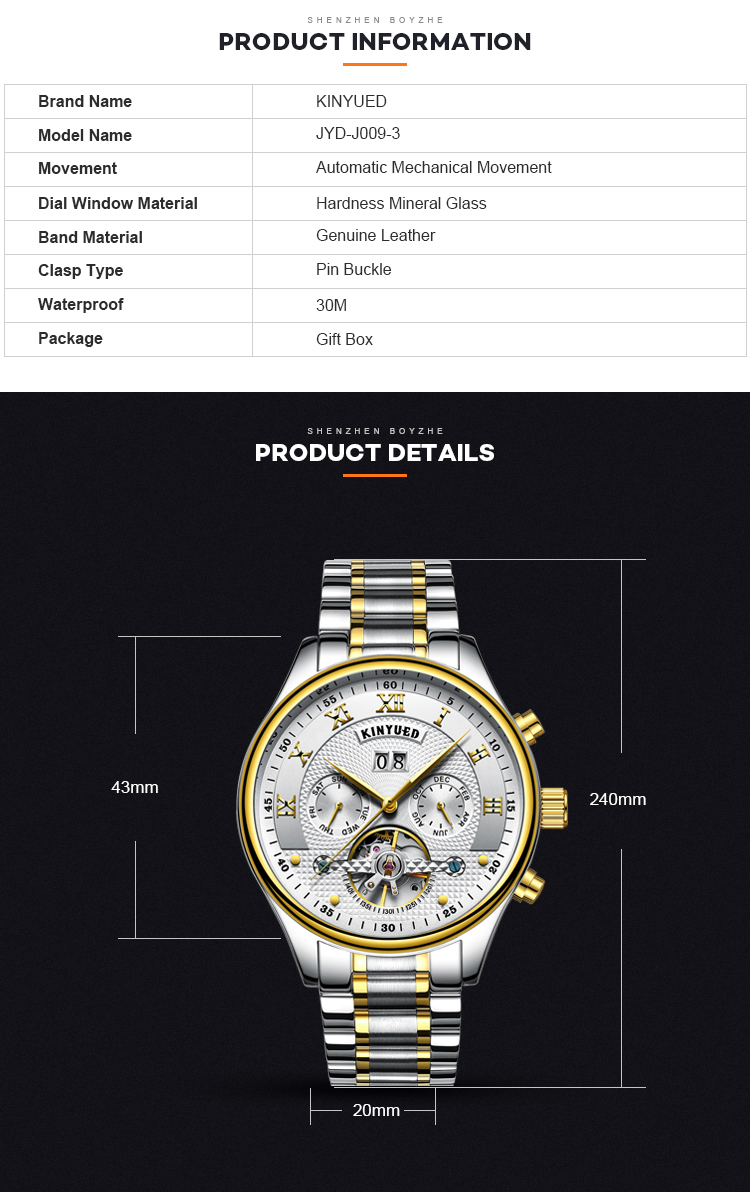 water resistant Minimalist Mechanical Watch Power Reserve Pointer Dial Display