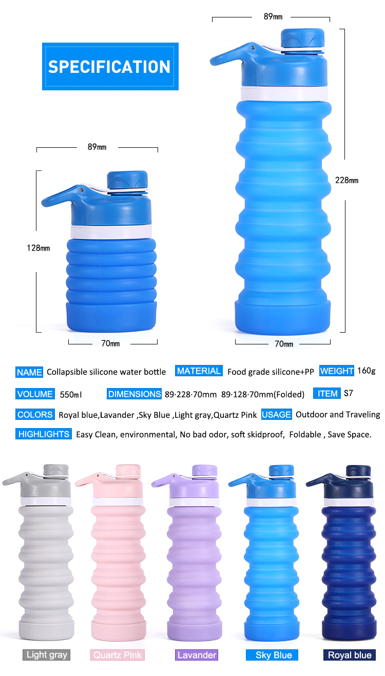 High Quality Soft Bpa Free Folding Cups Silicone Rubber Collapsible Water Bottles With Lid