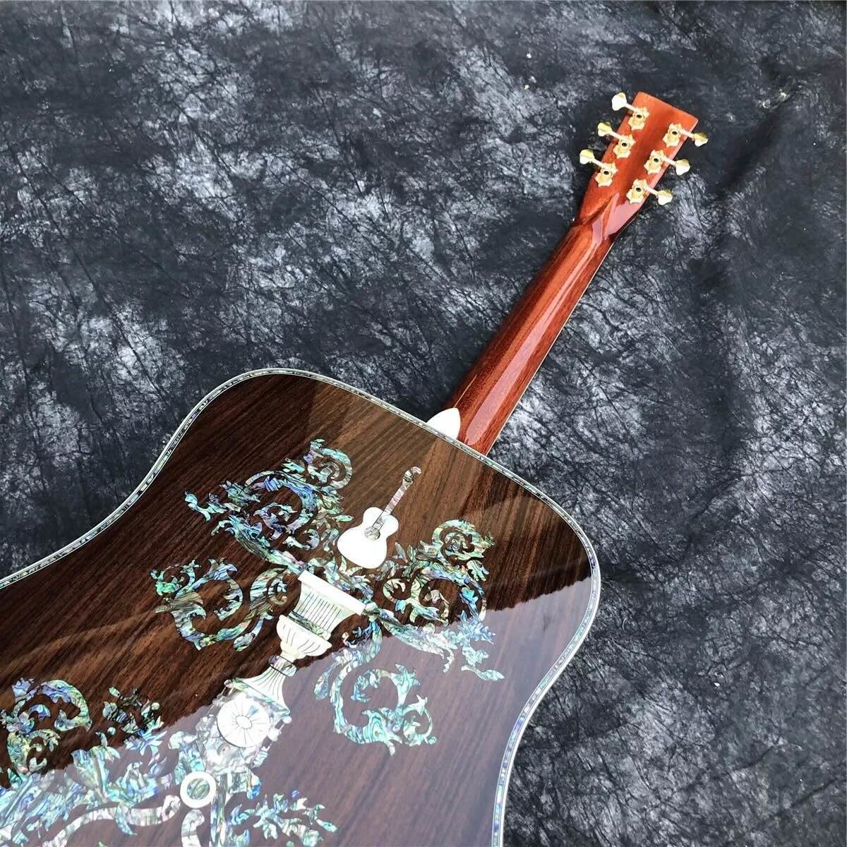 All Solid Wood Retro 41" D Type Acoustic Guitar Abalone Inlay Ebony Fingerboard