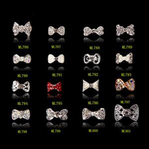 Quality Silver Bow Nail Art Decoration Alloy Jewelry Glitter Rhinestone ML786-801 wholesale