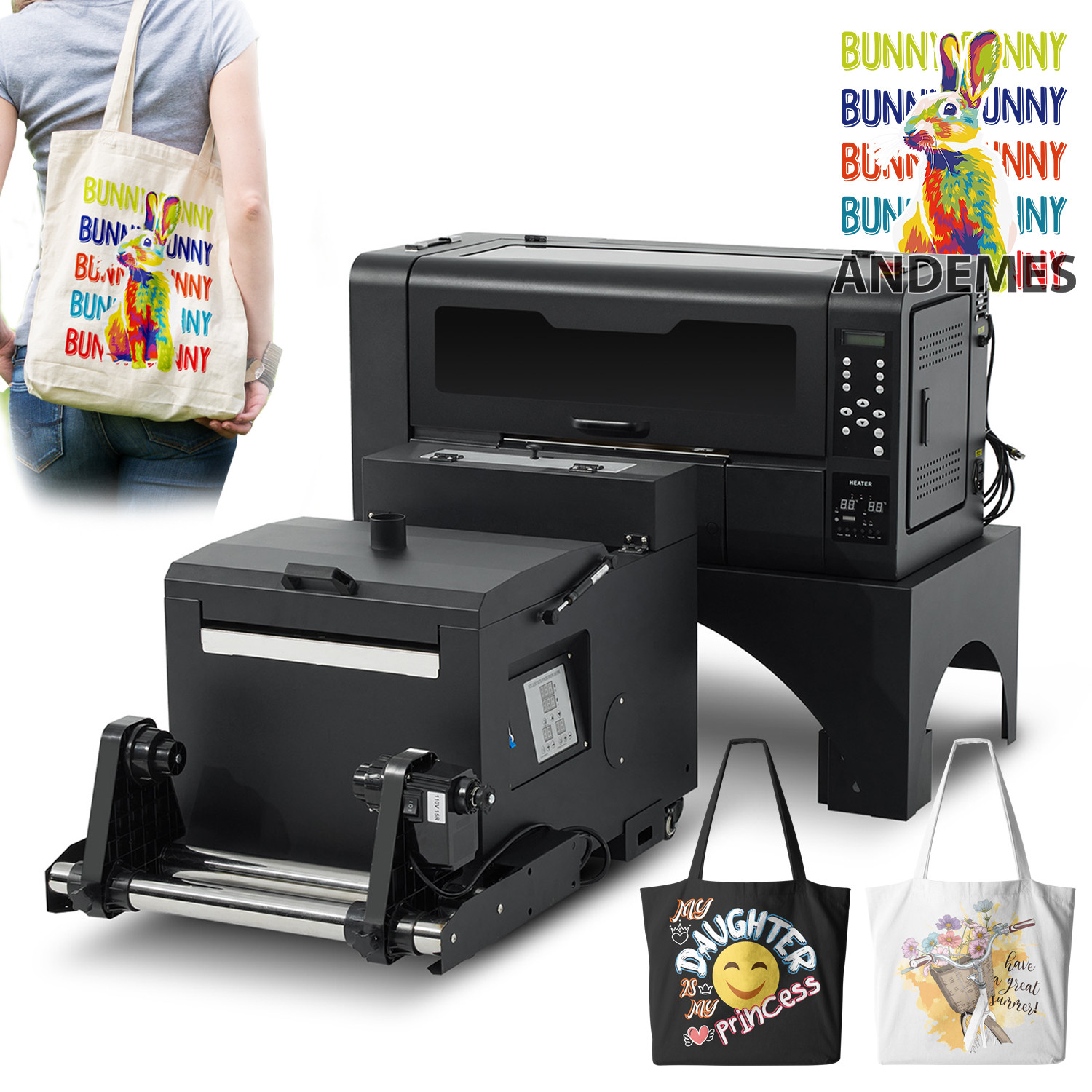 Black Multi Color DTF Printer With Film Paper Textile Printing
