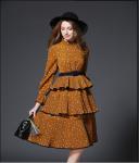 fashion polyester print layered skirt fringed dress medium style