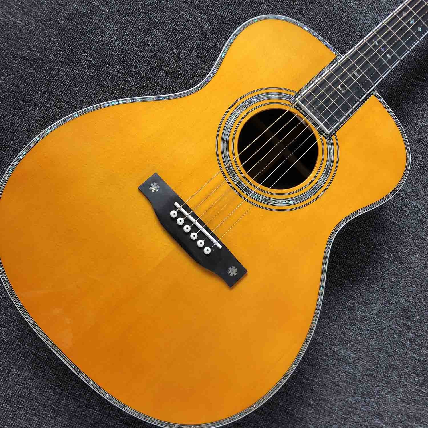 Custom Solid Spruce Top Rosewood Back Side Ebony Fingerboard Real Abalone Binding OM Body 42s Acoustic Guitar