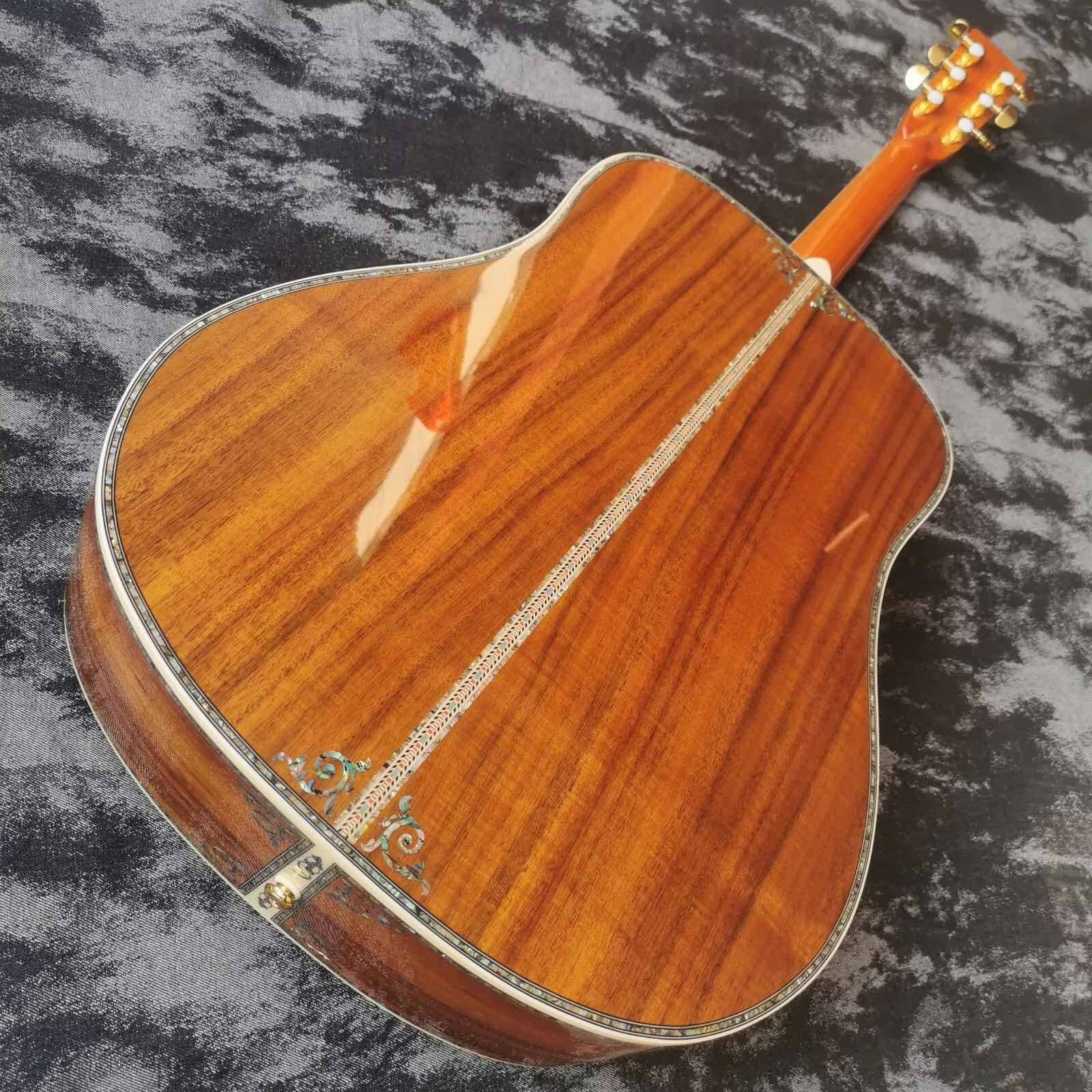 Custom 41-inch all-KOA wood ebony fingerboard, dreadnought, D45 Martin style, abalone inlaid acoustic guitar