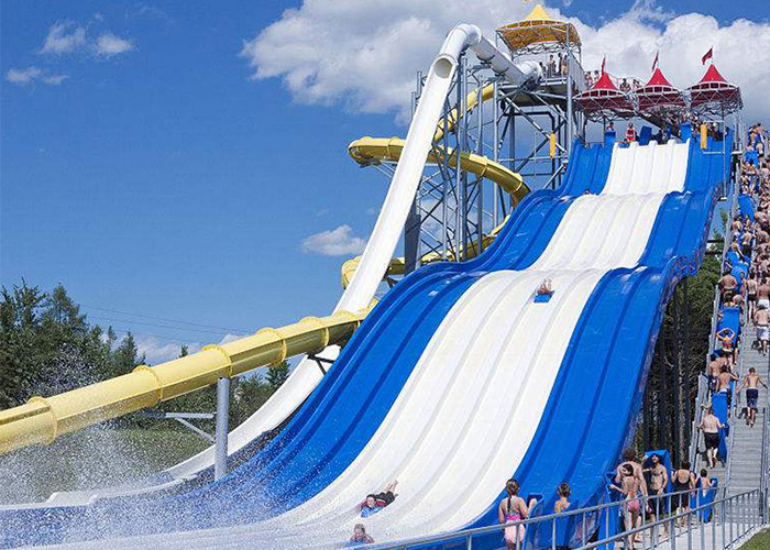 Open / Close High Speed Water Slide Red And Blue Fiberglass Commercial Equipment