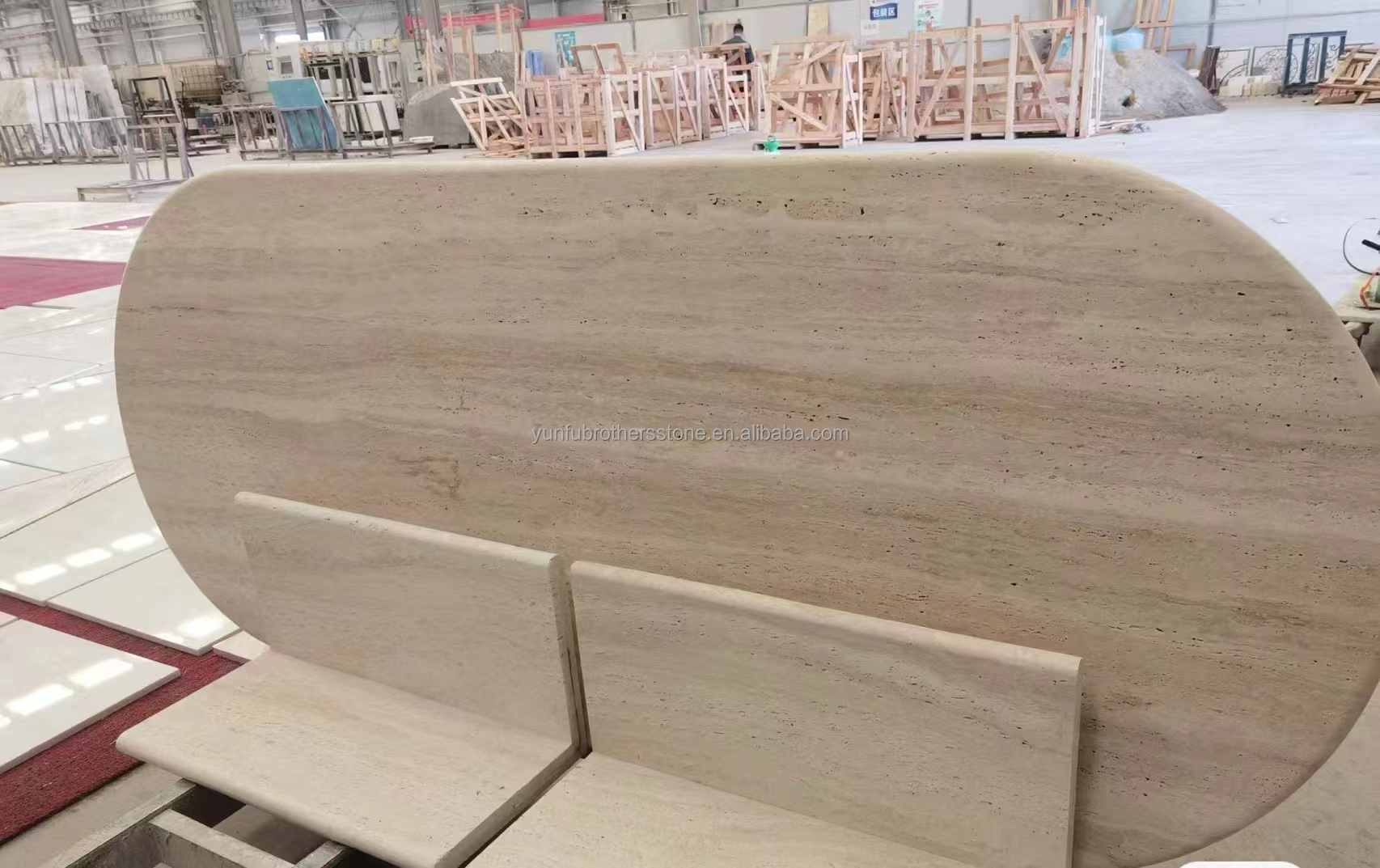 Hotel Marble Travertine Slab Polished Dining Table Modern Natural Stone Oval Furniture