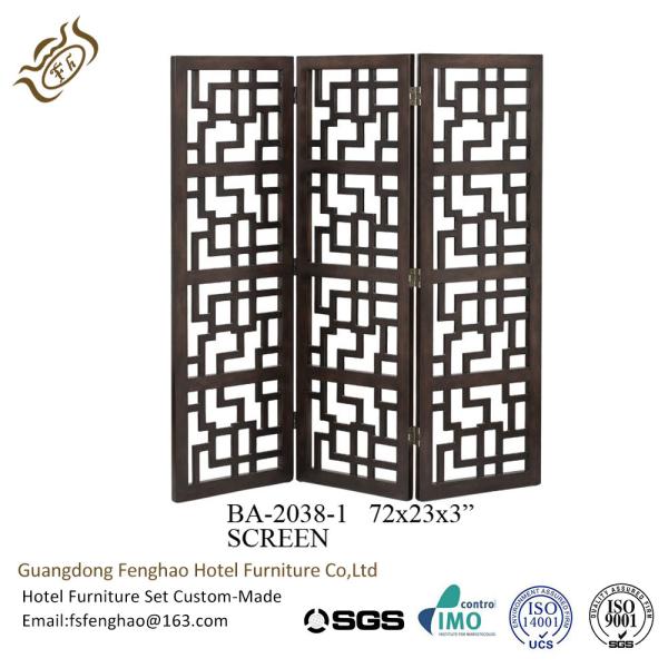 Wooden Carved Homedecor Tri Fold Room Divider / Decorative Partition Screen For