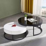 Vintage White Luxury Marble Top Coffee Table With Drawer Storage Black Steel