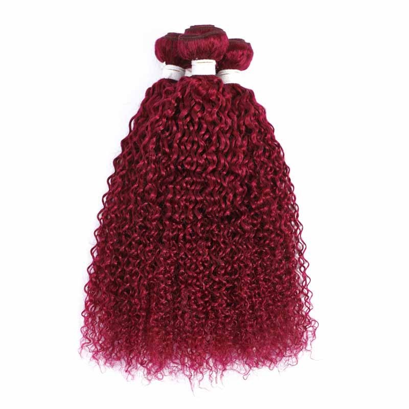Burgundy Kinky Curly Remy Human Hair Bundles Sew In Weave Bundles Brazilian Bundle Deals