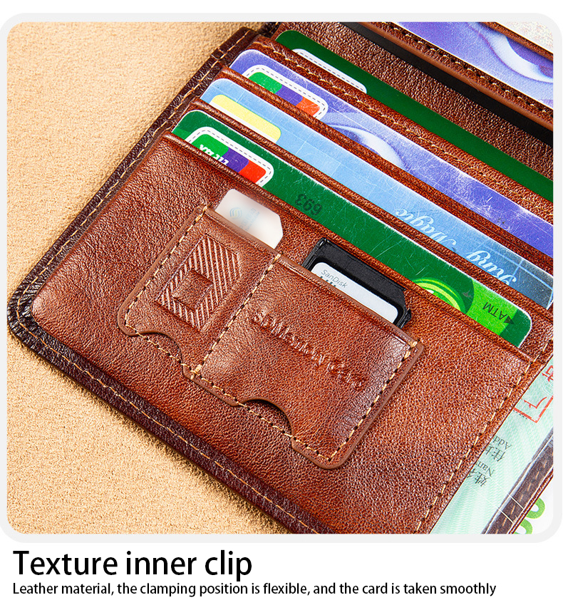 Unisex Genuine Leather Minimalist Trifold Bifold Slim Wallet with RFID Protection