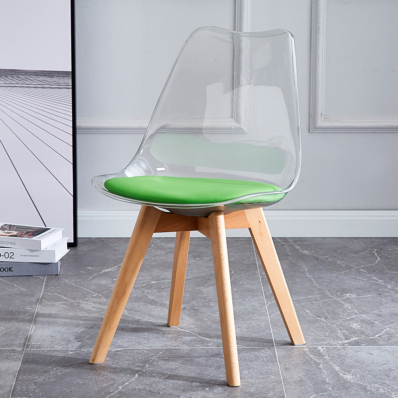 Transparent Plastic Tulip Dining Table Chairs PU Cushion Beech Wood Legs