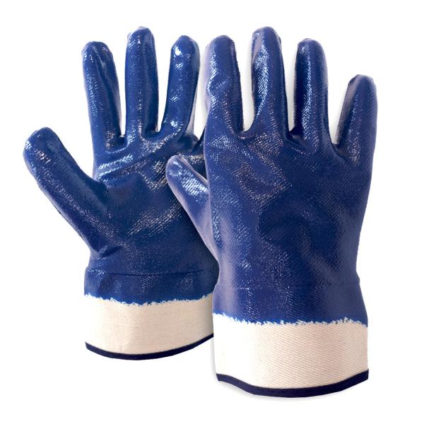 Oil Acid Alkali Resistant Gloves Blue Nitrile Fully Coated Gloves With