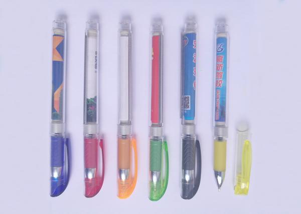 Plastic transparent gel ink pen with 180mmX68mm size both color-full banner
