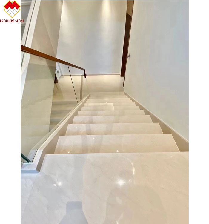 Indoor Cream Beige Marble Anti-Slip Curved Stairs Skirting Tiles for Modern Design