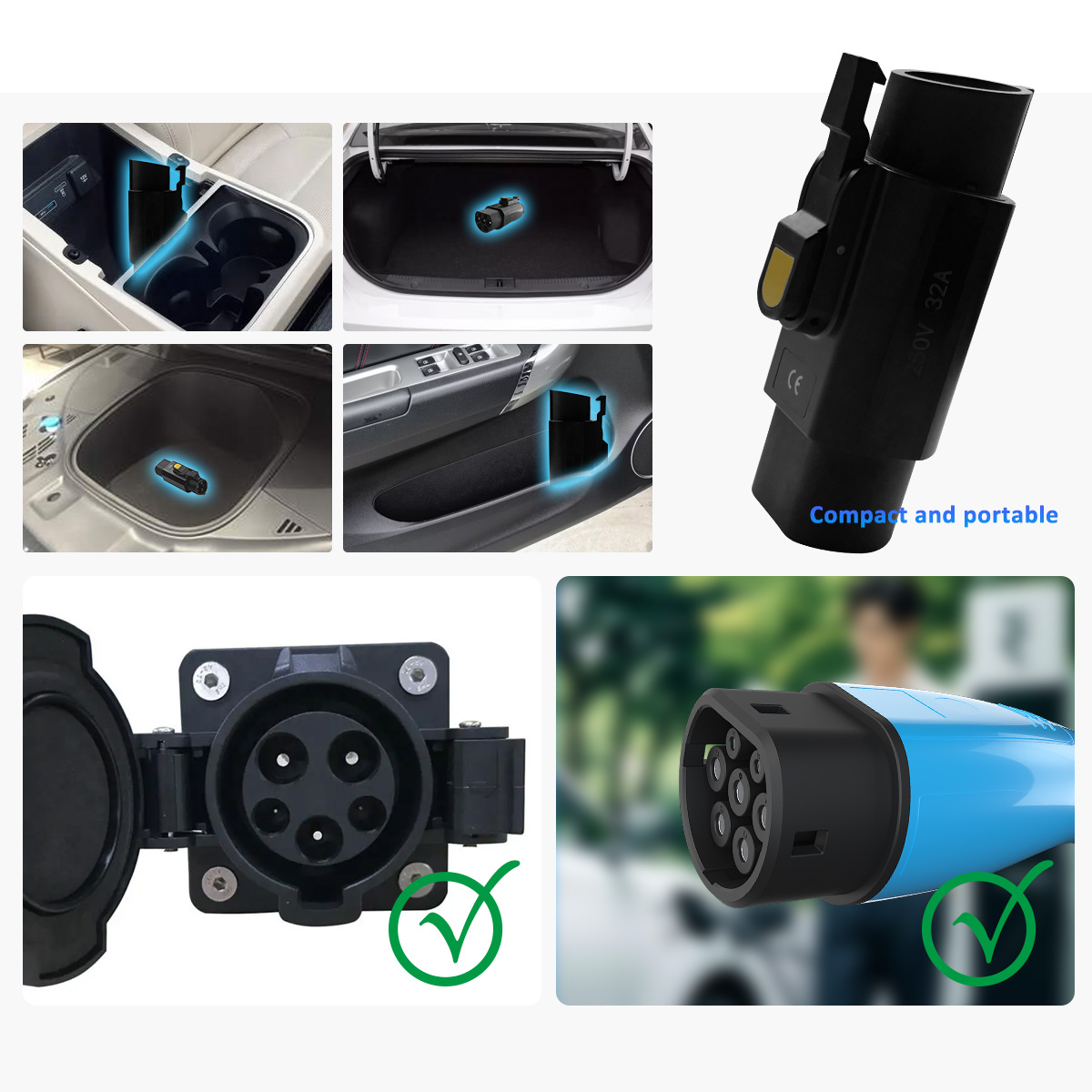PC Copper 7KW 220V 32A Portable EV Charger Adapter Type2 to J1772/type1 for Type1 EV Cars