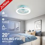Large Air Flow 20 Inch Blue Finish LED Ceiling Fan for Bedroom Modern Design