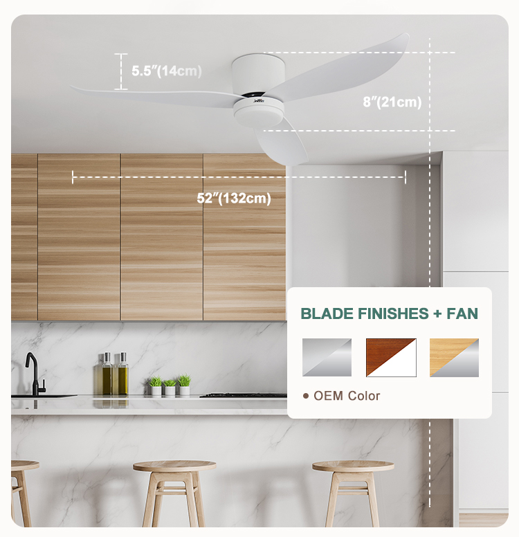52" LED Ceiling Fan with Time Setting and Smart Control ABS Blades Flush Mounted