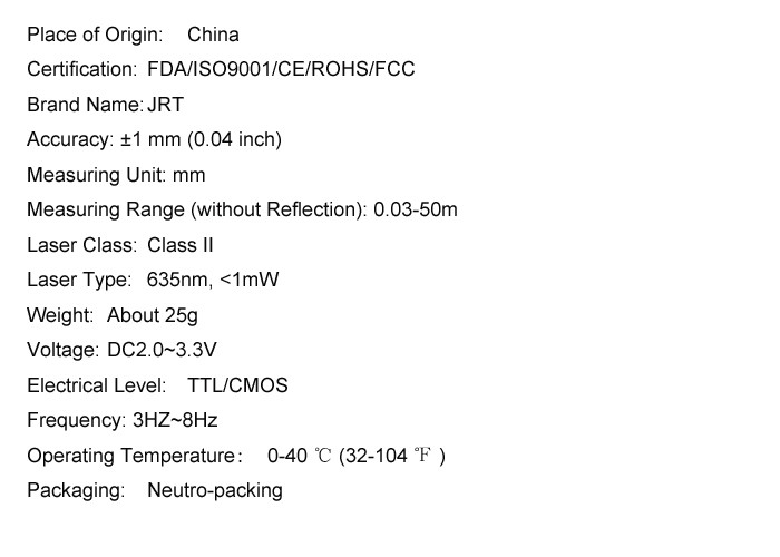 50m High Accuracy High Precision Distance Sensor Obstacle Avoidance Of Sweeping Robot