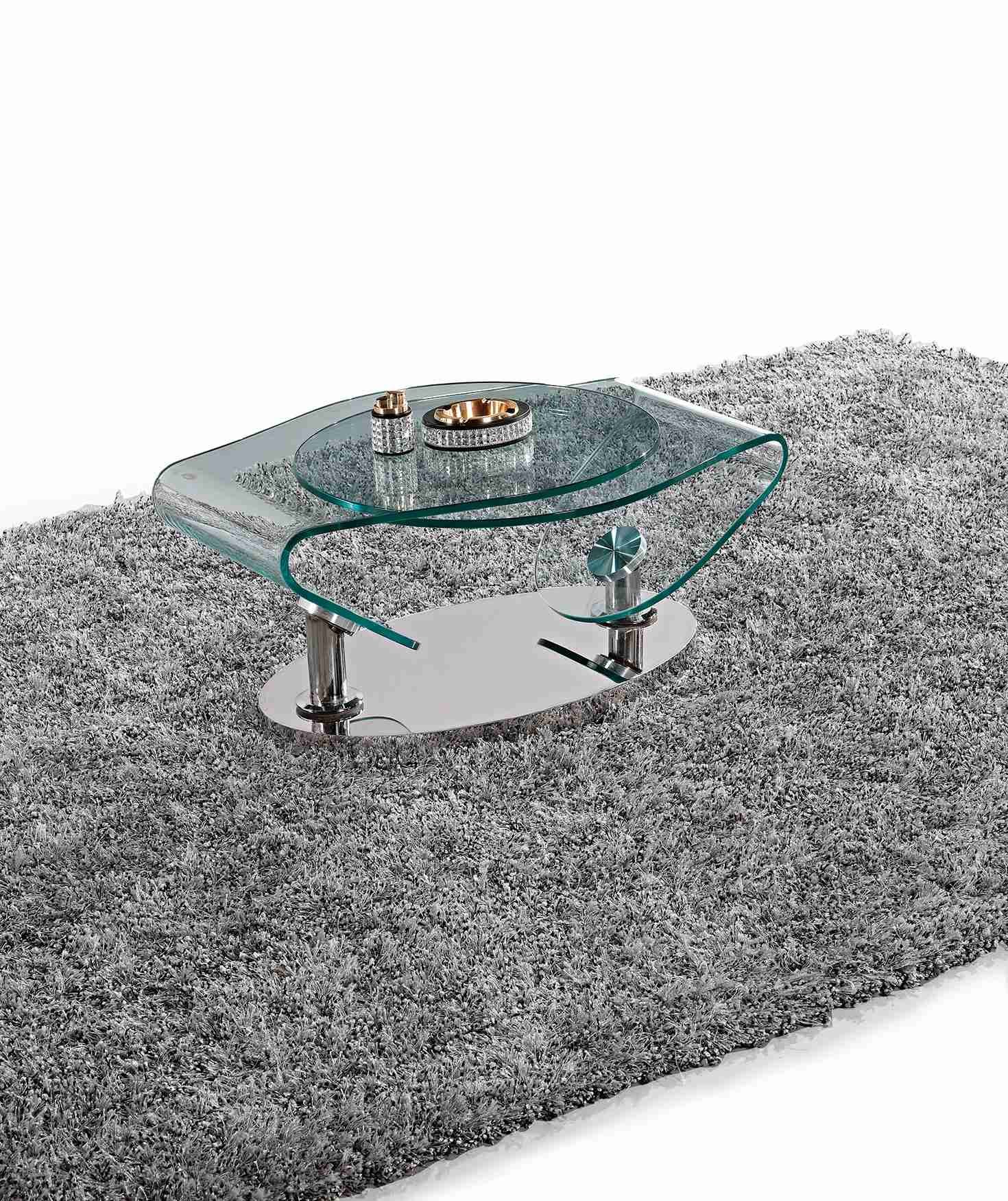 Glass Spinning Table Stainless Steel Base Coffee Side Table OEM