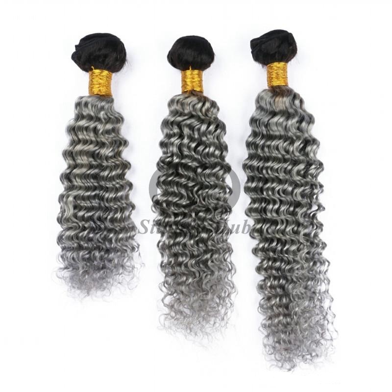 #T1B/Grey Deep Wave Remy Human Hair Bundles Sew In Weave Bundles Brazilian Bundle Deals