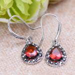 Sterling Silver Synthetic Garnet Marcasite Retro Drop Earrings(XH0305)