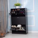 Living Room Black 105cm Solid Wood Shoe Rack