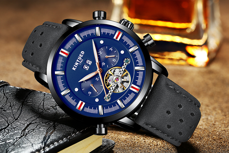 KINYUED J019-7 Men's Automatic Tourbillon Hollow Bottom Mechanical High-end Business Watch